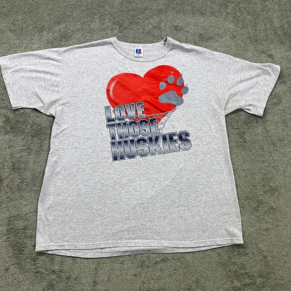 Vintage‎ T-Shirt, Love Those Huskies, mens XL, Basketball, gray, single stitch